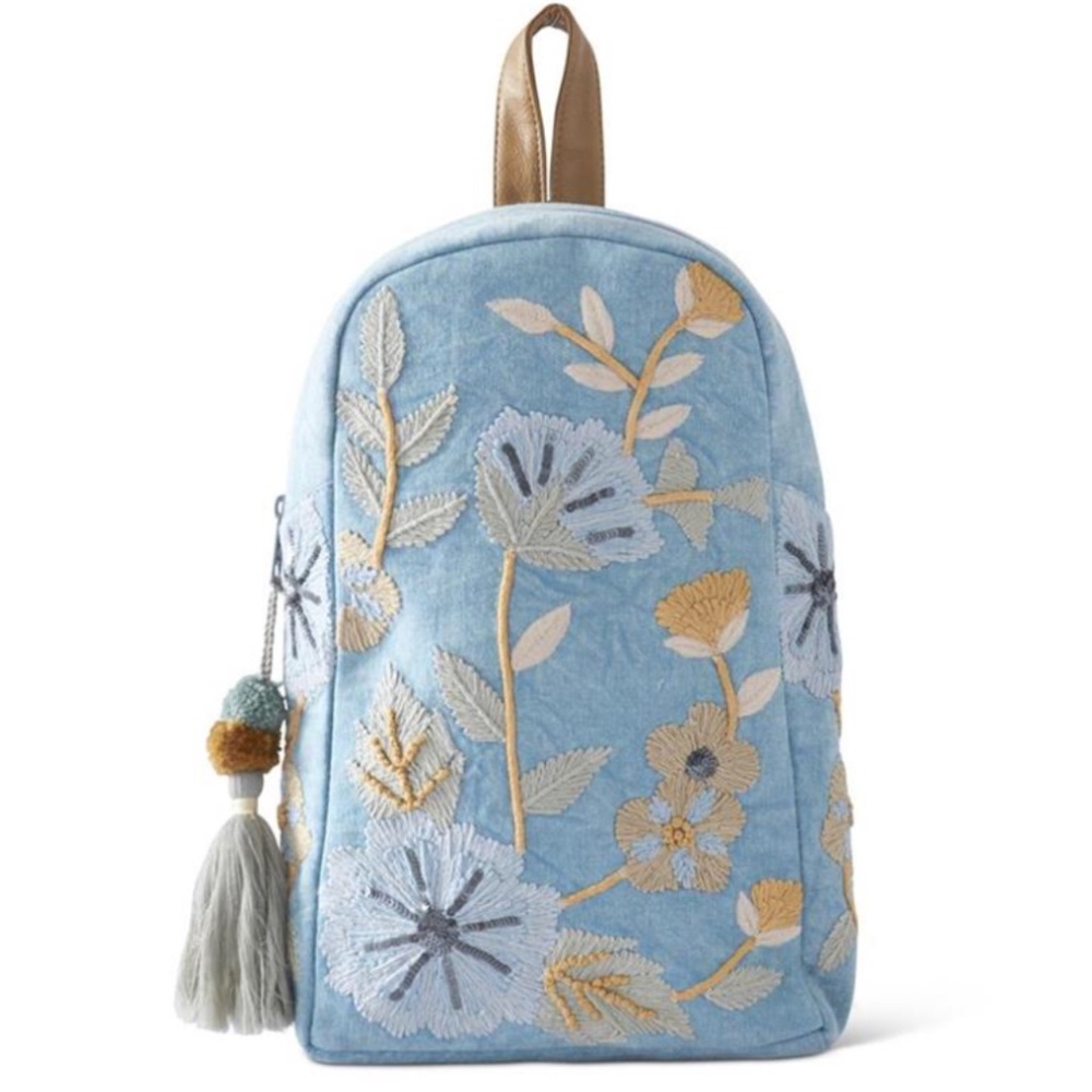 Blue Embroidered Backpack